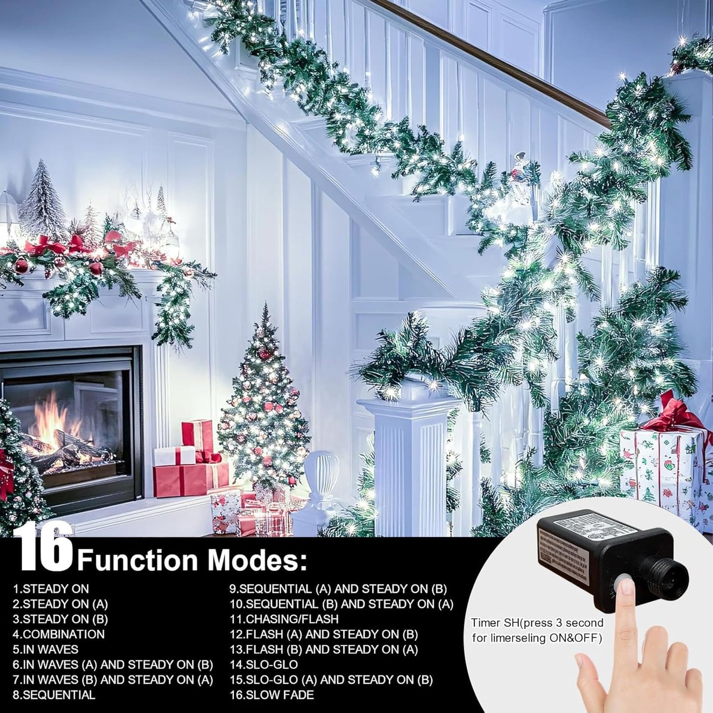 Lamphome 66Ft Christmas Decorative Mini Lights 200 Led Transparent Wire Fairy Starry String Lights Plug In  11 Lighting Modes  For Indoor Outdoor Xmas Tree Wedding Party Decoration (White)
