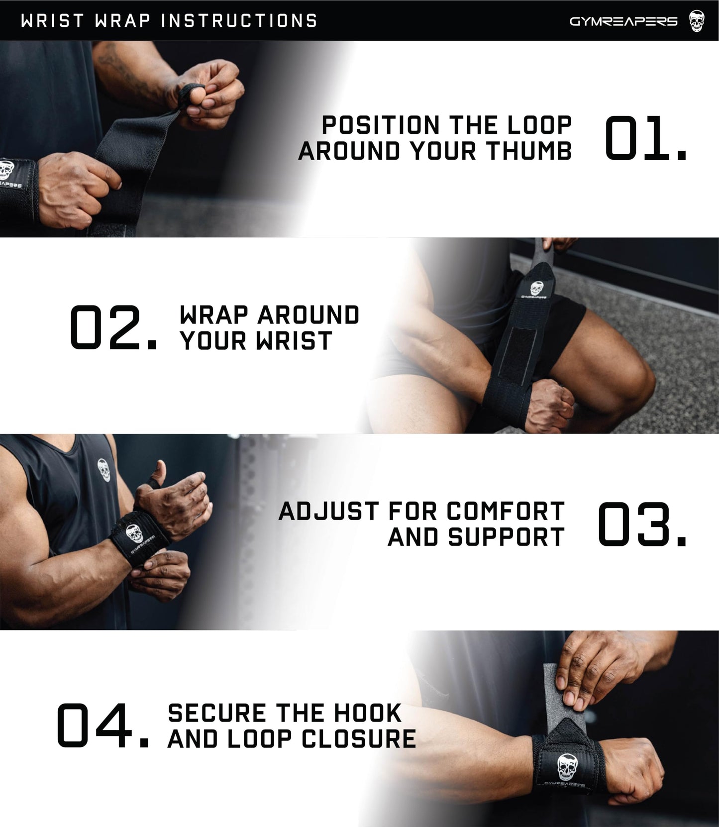 Gymreapers Weightlifting Wrist Wraps (IPF Approved) 18" Professional Quality Wrist Support with Heavy Duty Thumb Loop - Best Wrap for Powerlifting Competition, Strength Training, Bodybuilding (Black/Rubber, 18")
