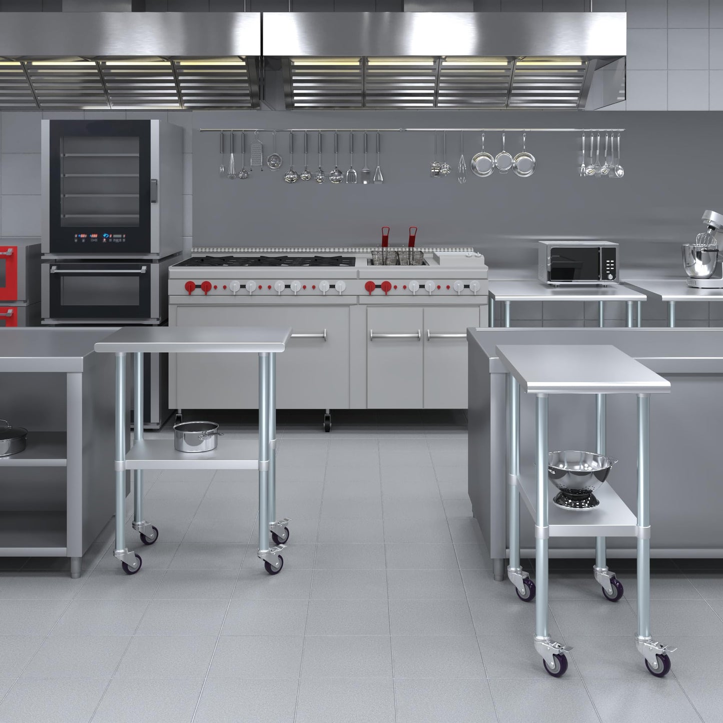 AmGood 30 in. x 18 in. Stainless Steel Work Table with Wheels | Metal Kitchen Food Prep Table | NSF