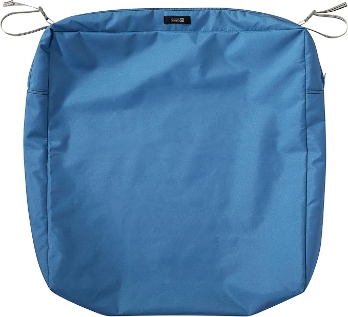 Classic Accessories Ravenna Water-Resistant 23 x 23 x 5 Inch Square Patio Seat Cushion Slip Cover & Foam, Empire Blue, Lounge Chair Cushion