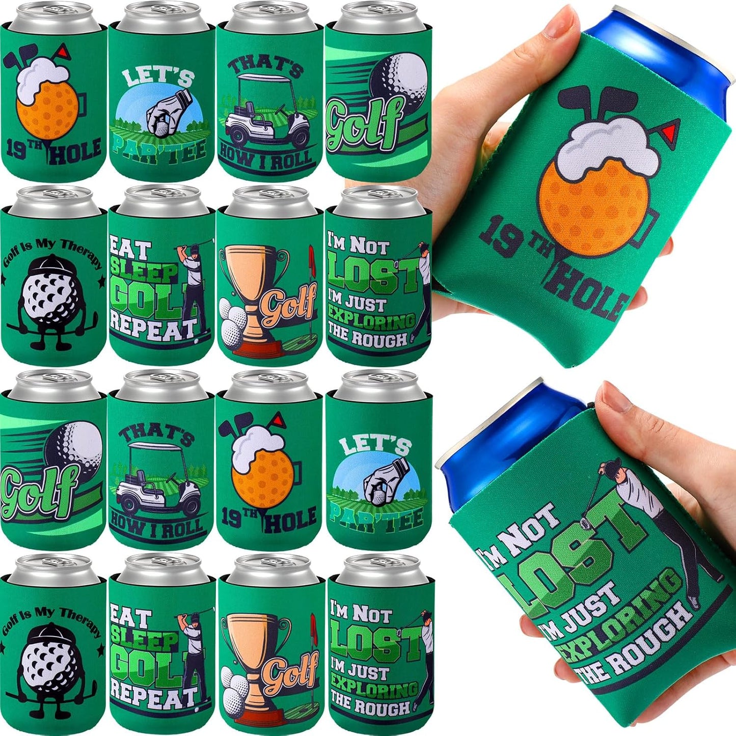 Layhit 24 Pcs Funny Golf Themed Can Cooler Hole in One 12 oz Can Sleeve Bulk Golf Gifts Reusable Insulated Neoprene Cup Holder for Golfer Game Party Bachelor(Standard)