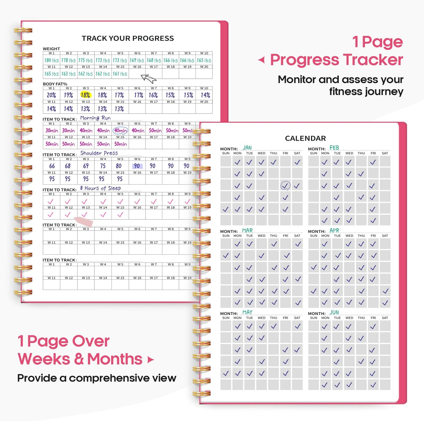 Fitness Workout Journal for Women & Men, A5(5.5" x 8.4") Workout Log Book Planner for Tracking, Progress, and Achieving Your Wellness Goals-Berry Pink