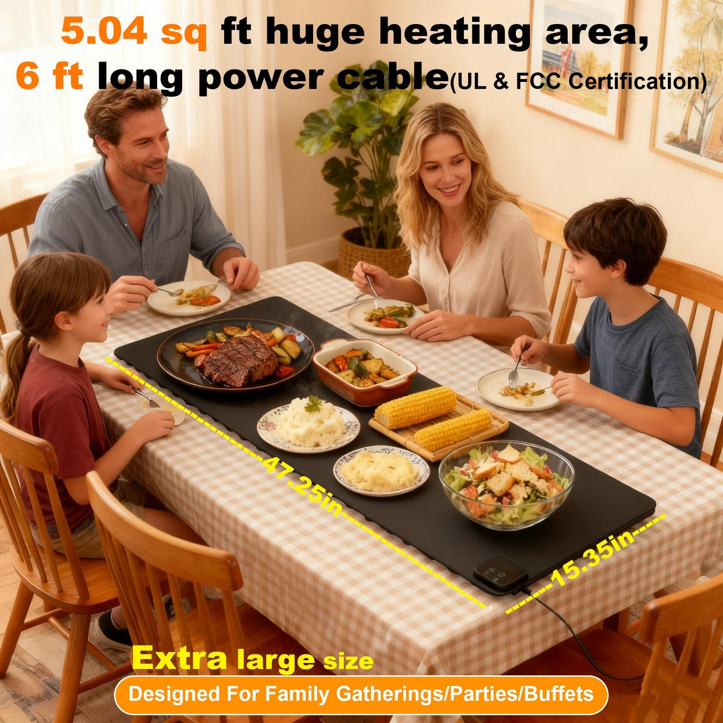 Mariocsa Warming Mat for Food, (XXXL 47"x15") Electric Food Warming Mat Tray, 450W Rapid Full Heating in 8s, 7 Adjustable Temp Settings & 1-8H Timer, Food Warmer Mat for Home, Buffets, Parties