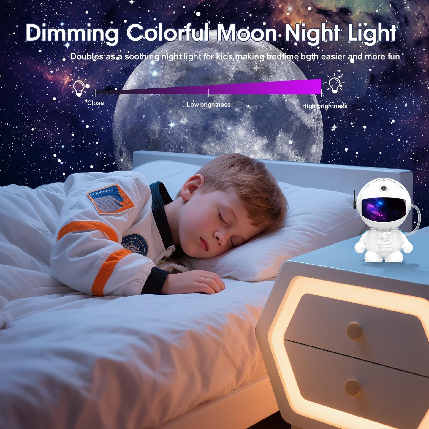 FSSQBFLC Astronaut  tarium Projector, LED Galaxy Lamp, 12 Image Discs, White, Model HT-F05