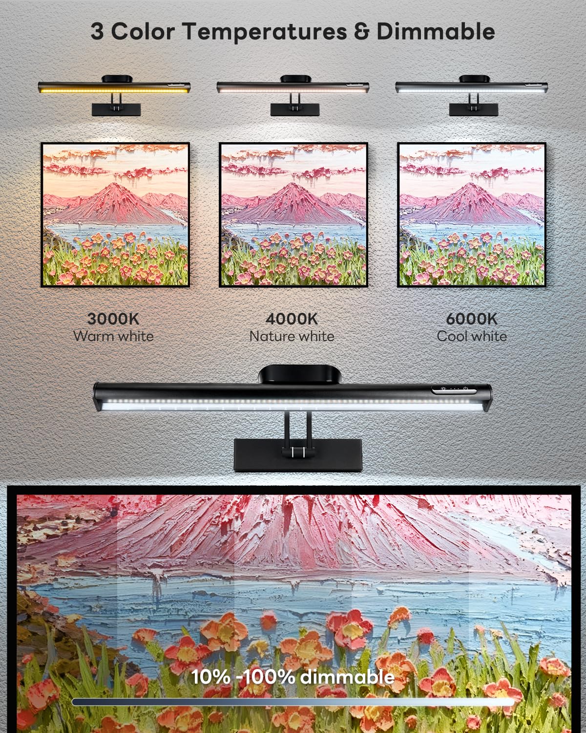 Magnetic Cordless Picture Light with Remote/Touch Control & Timer, 3CCT Dimmable, Angle Adjustable 16in Metal Wall Lights with 5000mAh Battery for Artwork, Painting, Portrait,Gallery,Photo,Black 2Pack