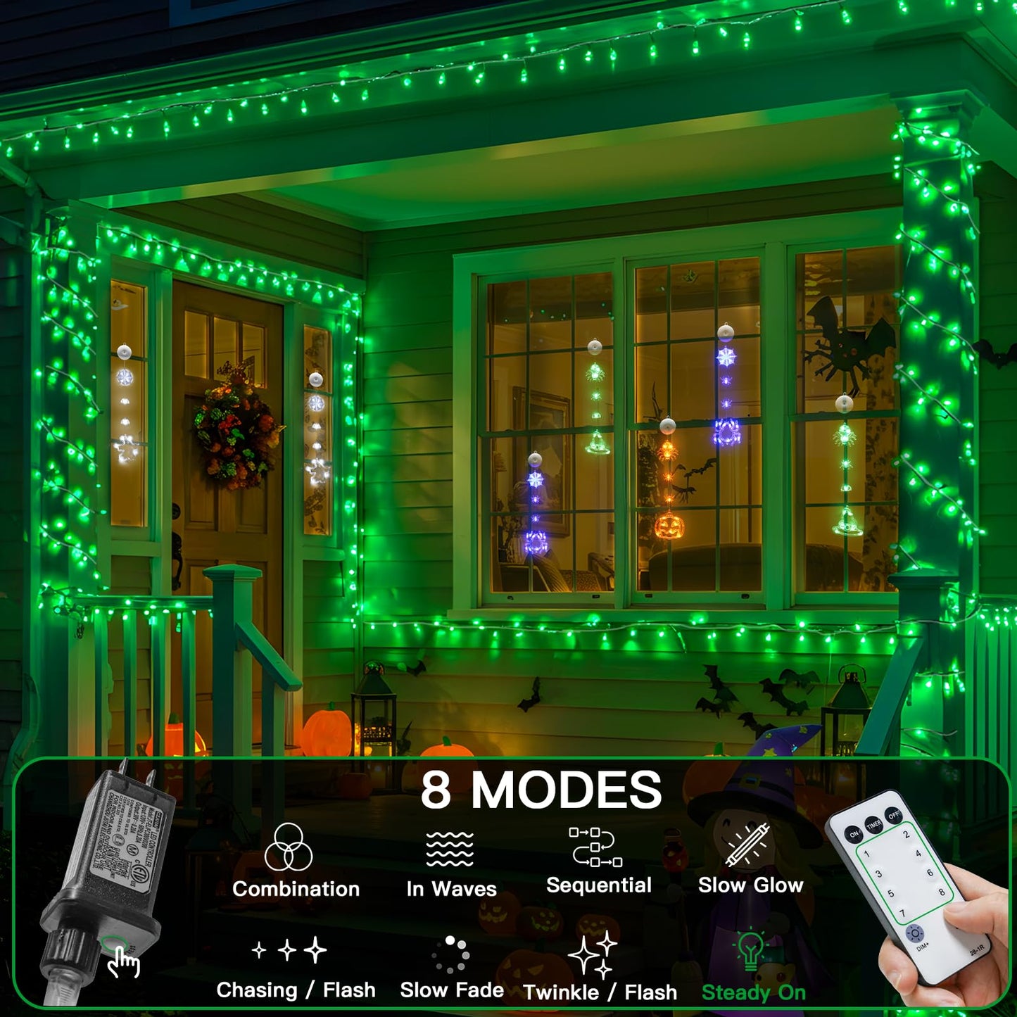 suddus Connectable Outdoor String Lights - 100 LED, 33ft, Waterproof, Dimmable, Green, Fairy Lights for Christmas, Halloween, Garden Decor