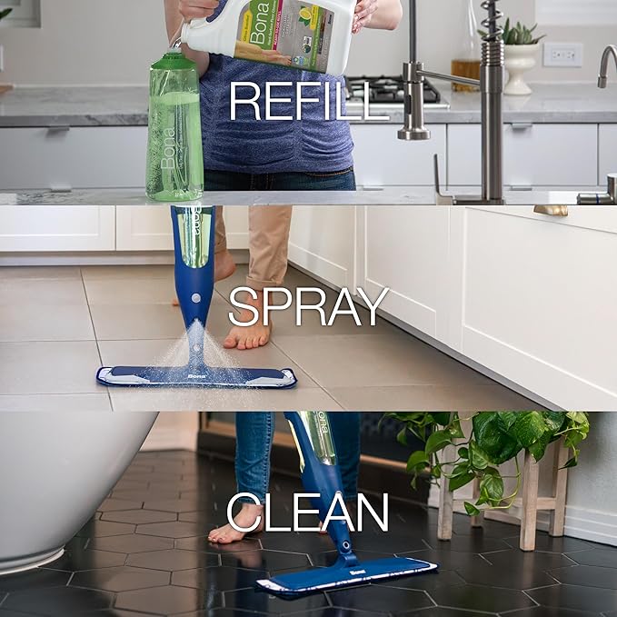 Bona Multi-Surface Floor Cleaner Refill - 96 fl oz - Lemon Mint - Residue-Free Floor Cleaning Solution refill for Spray Mop and Spray Bottles - For Use on Stone, Tile, Laminate, and Vinyl Floors