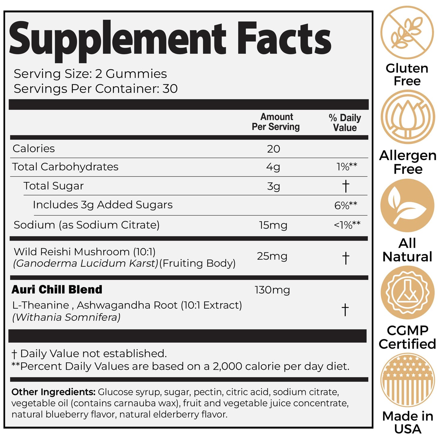 Auri Super Mushroom Chill Gummies - Natural Calming Aid & Stress Reduction Supplement for Adults w/Reishi Mushroom, Ashwagandha, L-Theanine - Unwind Mind & Harmonize Your Day - 60 Calm Gummies