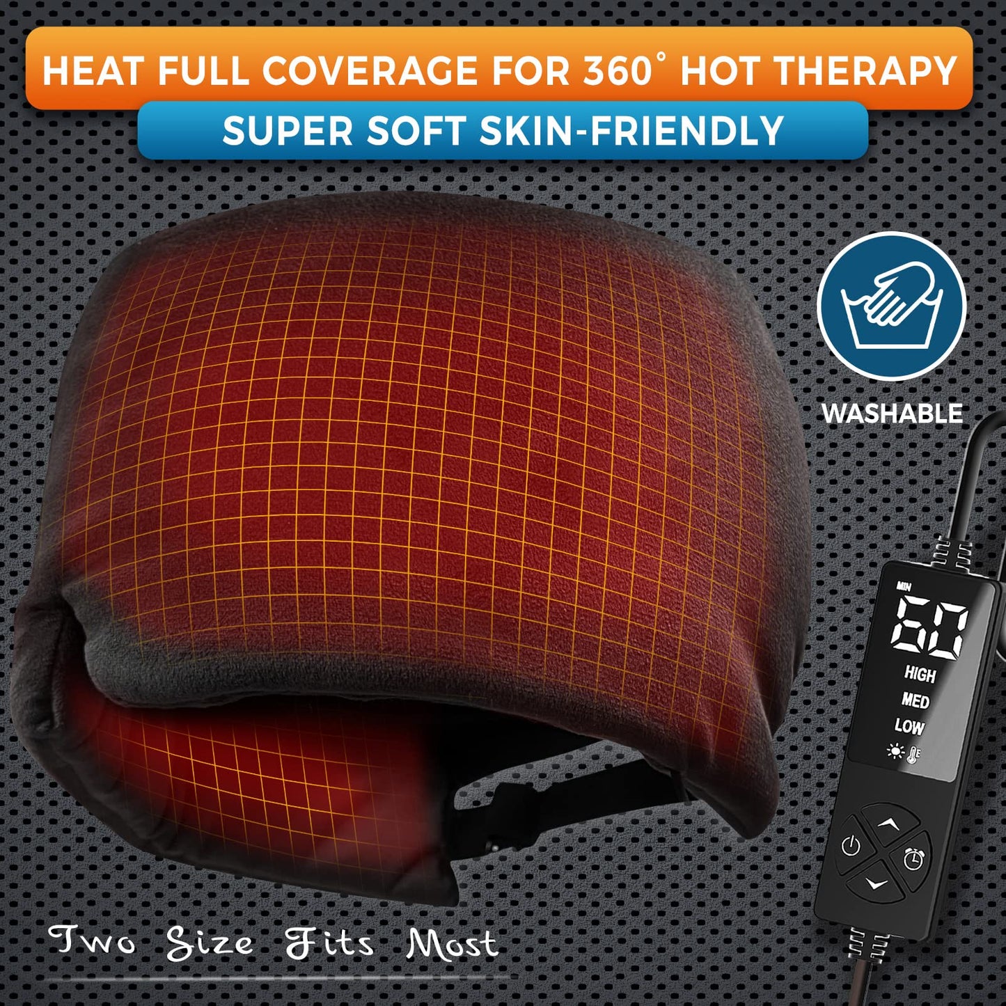 sticro Form Fitting Heated Headache Cap, 3 Temp Settings Steam Migraine Hat Heated Eye Mask for Dry Eyes, Sinus Pressure Relief, Tension Headache (Large)