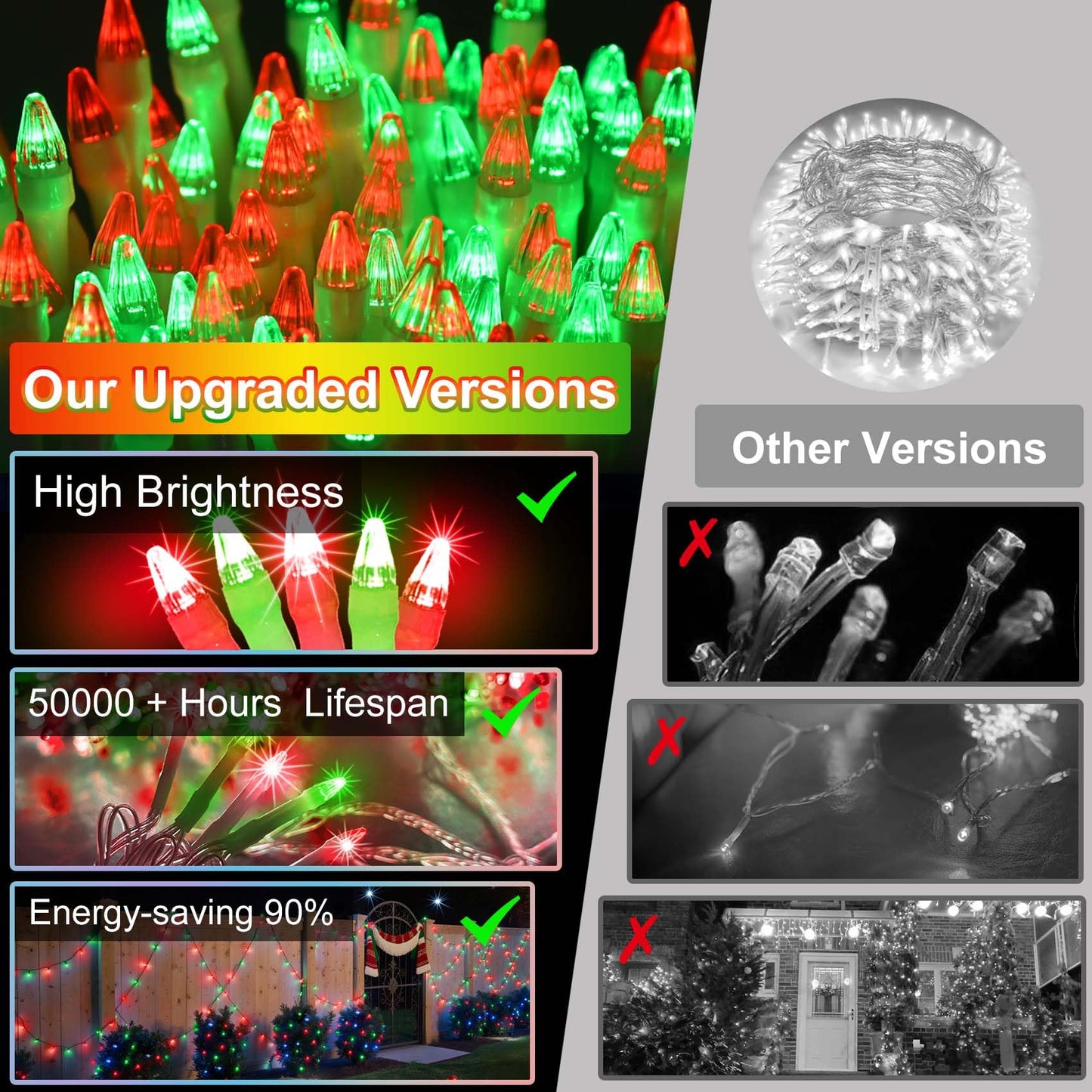 750 Led 240Ft Christmas String Lights Outdoor  12 Pro Modes And Timer Memory & Brightness  Plug In Outdoor Waterproof Clear Wire Twinkle Light For For Xmas Yard Tree Wedding Party Decor (Red & Green)
