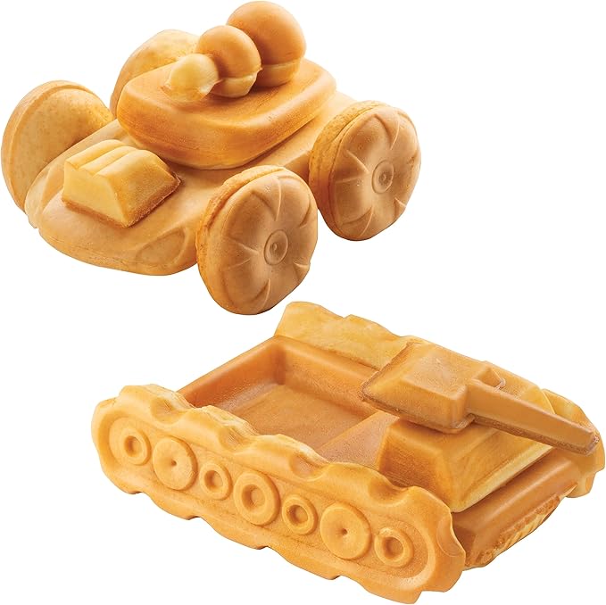 Auto Body Shop Waffle Maker- Mix & Match 20+ Custom Shaped Pieces to Build Cars Trucks or Vehicles Out of WAFFLES! Breakfast Fun for Kids Adults- Nonstick Quick Cleanup w 4 Removable Plates, Xmas Gift
