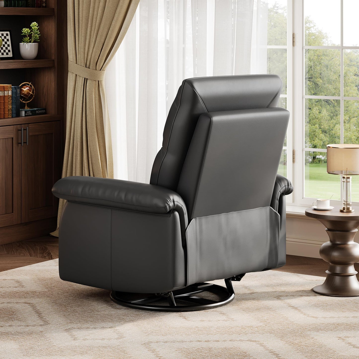 GarveeHome Recliner Chair, 360° Swivel Rocker Glider Nursery Chair with Padded Armrest and Deep Seat, PU Leather Upholstered Reclining Sofa Chair for Living Room, Bedroom and Nursery (Black)