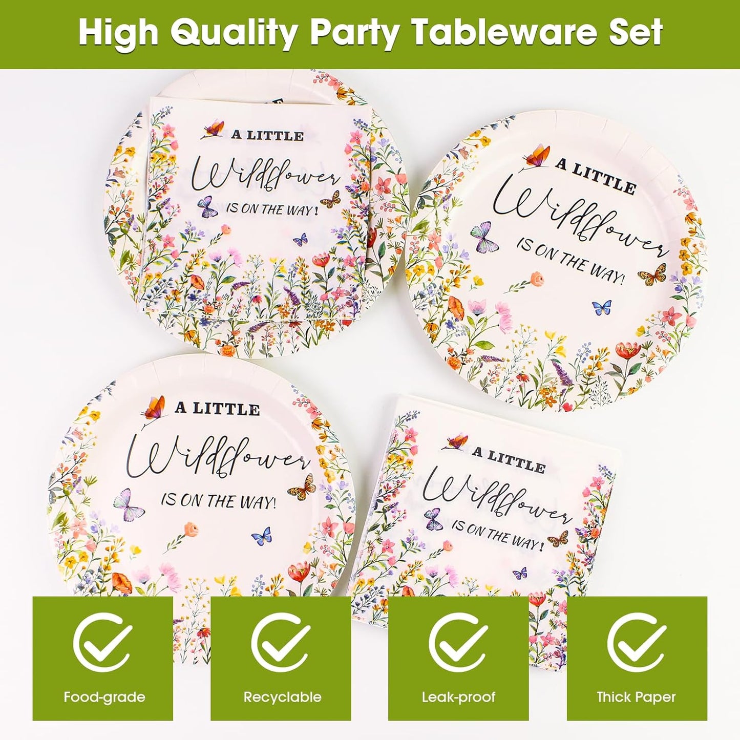 40PCS Wildflower Paper Plates and Napkins Party Supplies, Disposable Floral Party Plates and Napkins Tableware Set for for Spring Summer Baby Shower Birthday Party Decorations Serves 20