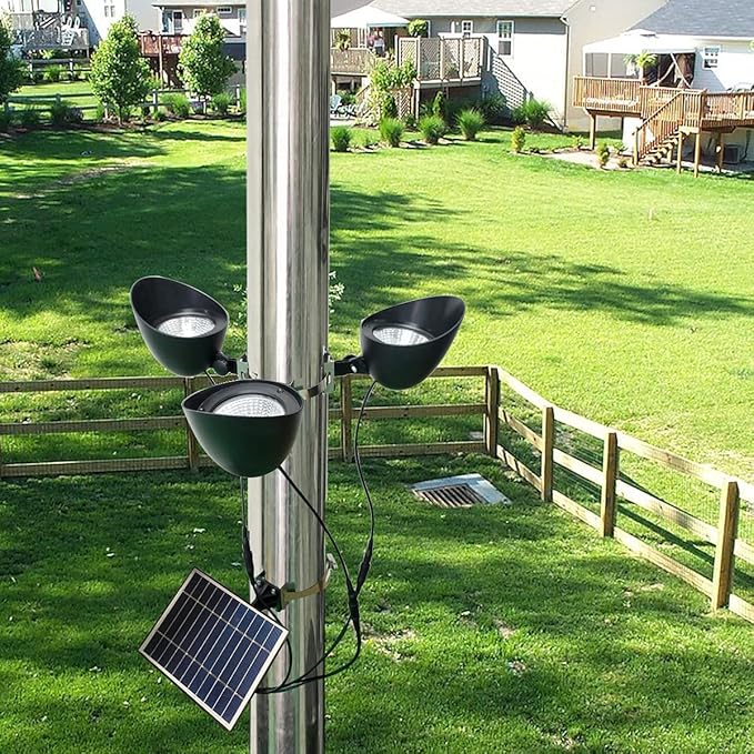 Solar Flag Pole Light 3 Super-Spotlights LEDs, Adjustable Metal Clamps Fits 2-6''Flag Poles, IP65 Waterproof Outdoor Solar...