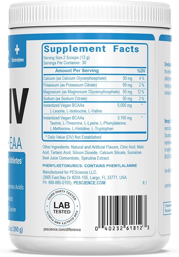 PEScience Amino IV BCAA & EAA Powder, Black Cherry, 60 Scoop, Essential Amino Acids, Taurine, Electrolytes for Hydration and Muscle Recovery, Sugar Free for Men & Women, Post Workout