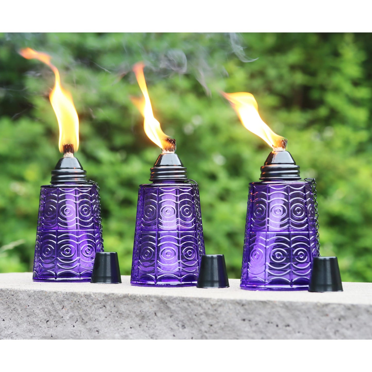 Seraphic Citronella Table Top Torches, 16oz Decorative Glass Candles, Set of 3, Purple