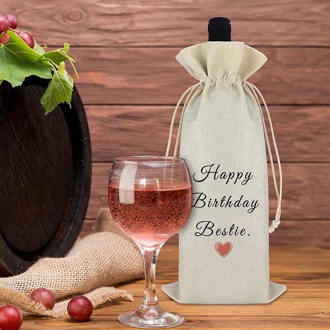Birthday Gifts for Bestie Friendship Gifts for Women Bestie Wine Bag Happy Birthday Gift for Best Friends BFF Sister Drawstring Wine Bottle Bag Graduation Christmas Gift for Her Champagne Wine Bag