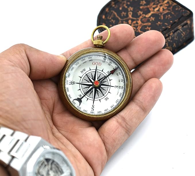 Be Strong and Courageous (Joshua 1:9) Brass Compass with wooden Box-Engraved Scripture Prayer Compass Religious Gift for Men & Women - Baptism, Confirmation, Communion Compass for Boys Graduation Gift