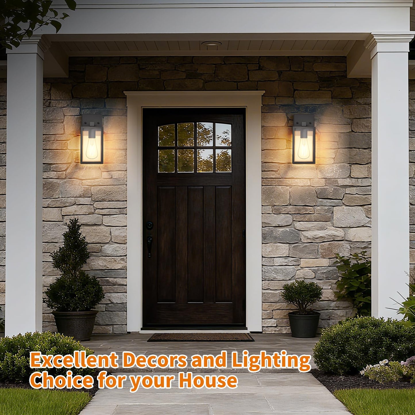 Outdoor Light Fixtures Wall Mount  Waterproof Front Porch Lights  Modern Exterior Lighting Fixtures With E26 Socket  Black Wall Sconces Lantern Lamp  Outside Lights For House  Garage  Patio (2 Pack