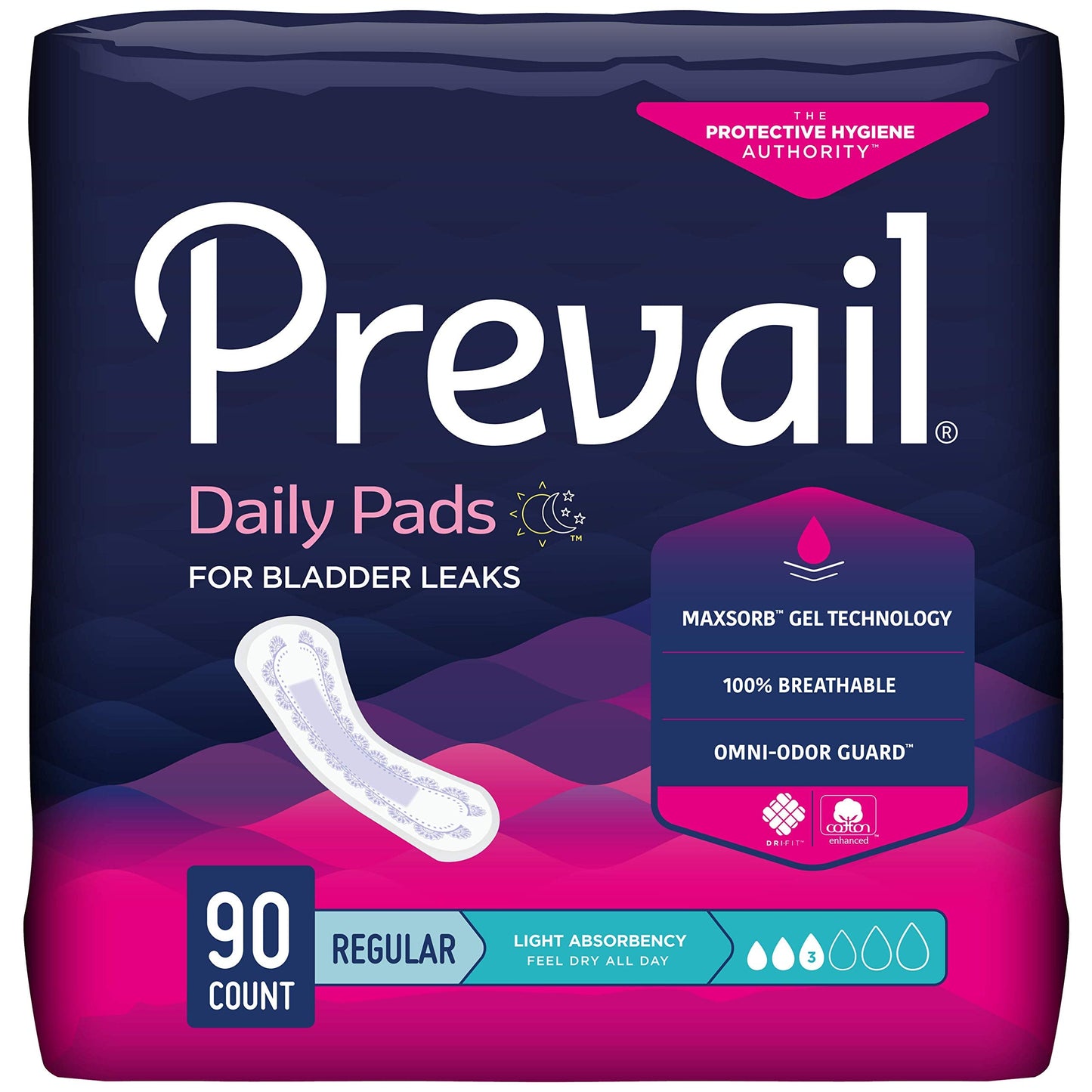 Prevail Proven - Prevail Incontinence Bladder Control Pads - Bladder Leak Pads - Light Absorbency, Regular, 90 Count (3 Packs of 30)