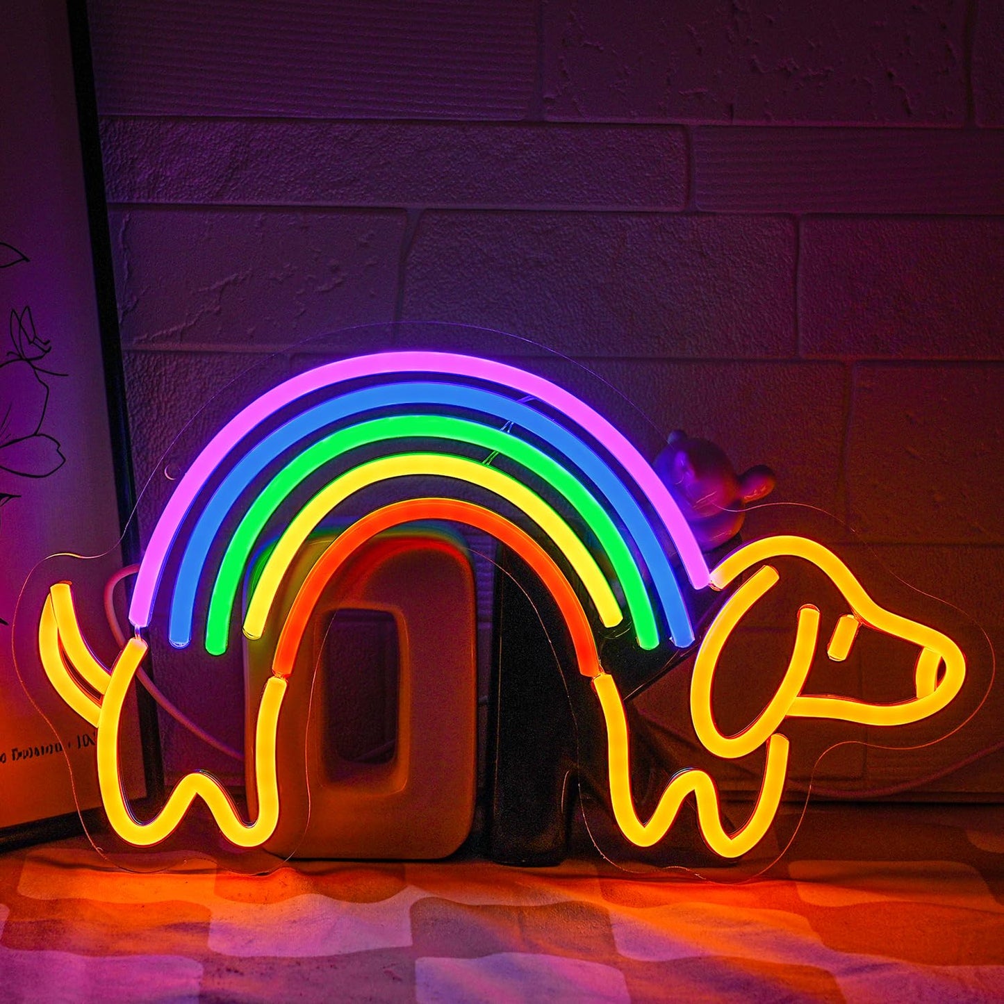 Gyaksjm Rainbow Dachshund Neon Sign For Wall Decor Dimmable Dog Neon Light Cute Puppy Neon Light Sign Rainbow Light Signs For Pet Shop Kid Room Bedroo Dog Lovers Pride Gifts