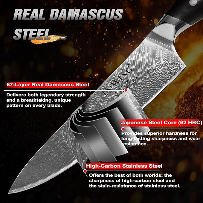 High Carbon Stainless Steel 8" Japanese Chef Knife, VG10 Steel Damascus Kitchen Knife, Professional Black Forged Kitchen Knives with Ergonomic Handle