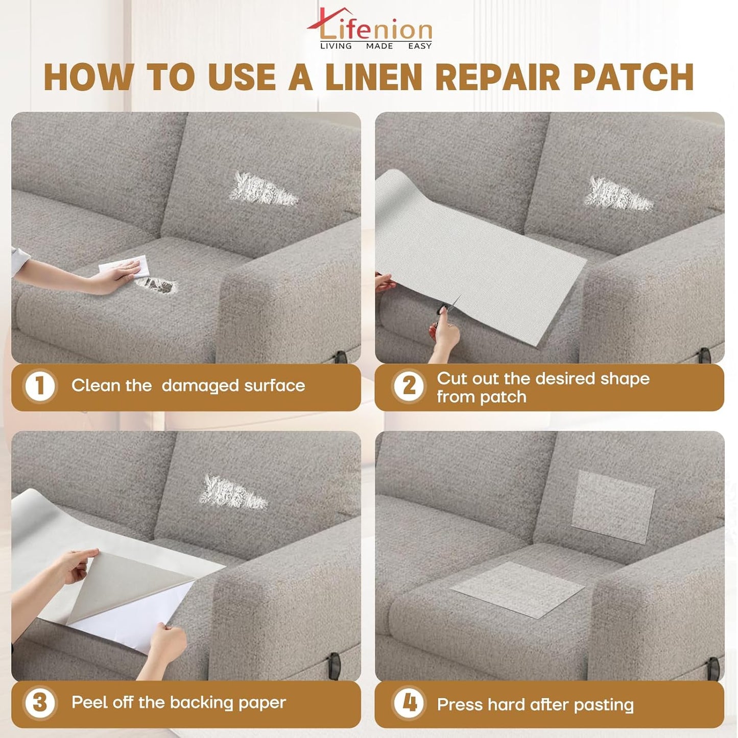 Fabric Repair Patches, 17X158 inch Linen Self-Adhesive Fabric Repair Tape, Strong Sticky Linen Patch for Sofas, Tote Bags, Clothing, Car Seats, Furniture（Beige, 17X158 inch）