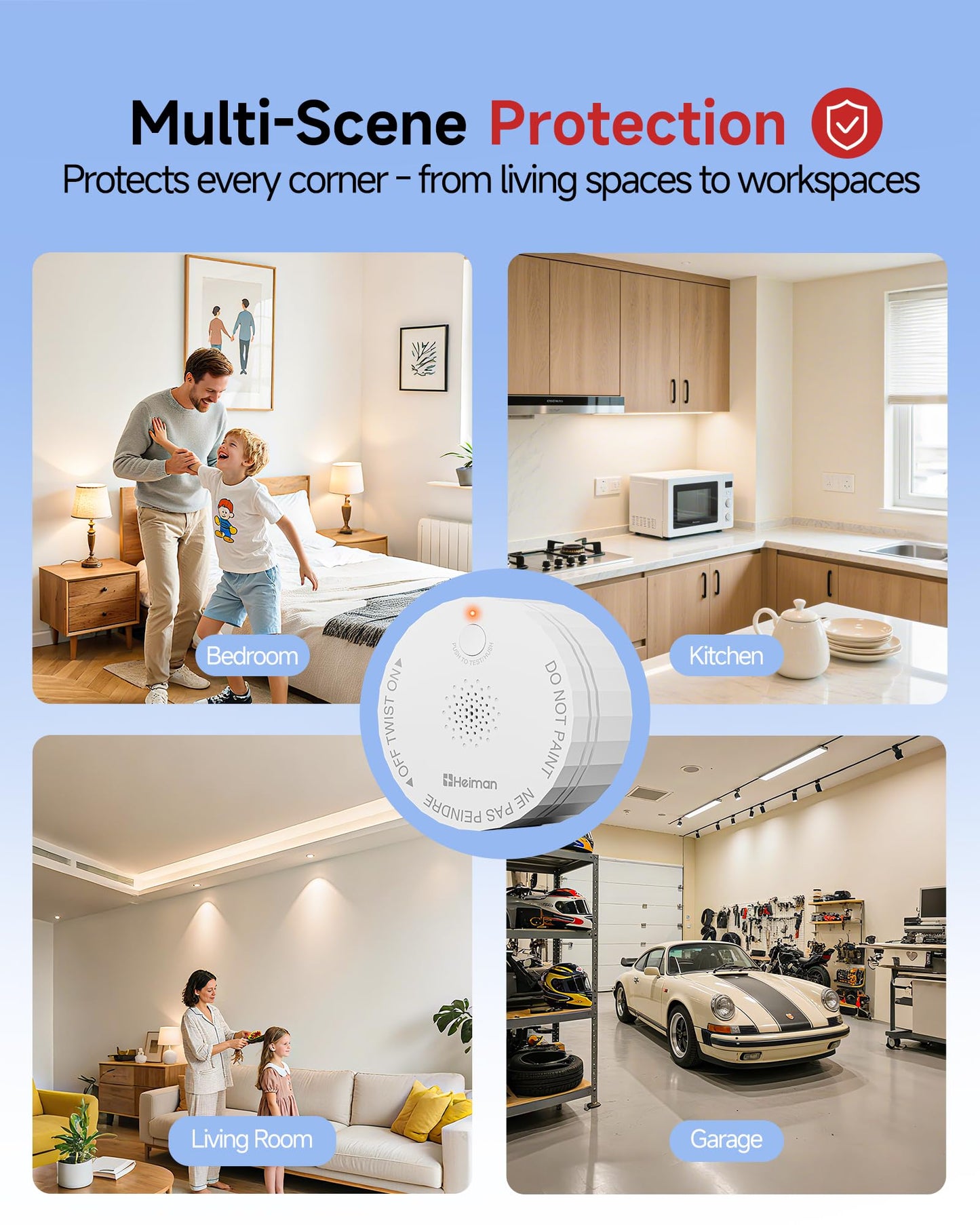 Heiman Smoke Detector, Photoelectric Fire Alarm, 10-Year Battery Powered Smoke Alarms for Home, UL 217 10th Ed. Certified, Portable Small Compact, Test Silence Button & Low Battery Warning, RV, Travel