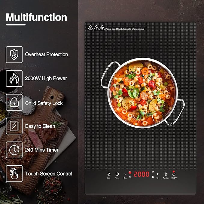 1800W Electric Cooktop, 12 Inch Infrared Single Burner Portable Stove 110-120V - Countertop Hot Plate with Timer & Child Safety Lock, Ideal for Home, Dorm, RV
