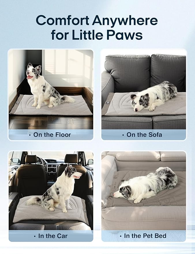 ZonLi Dog Cooling Mat, 43" x 30" Large, Waterproof Cooling Pad for Dogs & Cats, Portable & Durable Pet Mat for Crate, Trunk, Camping, Outdoors, Machine Washable, Pebble Grey