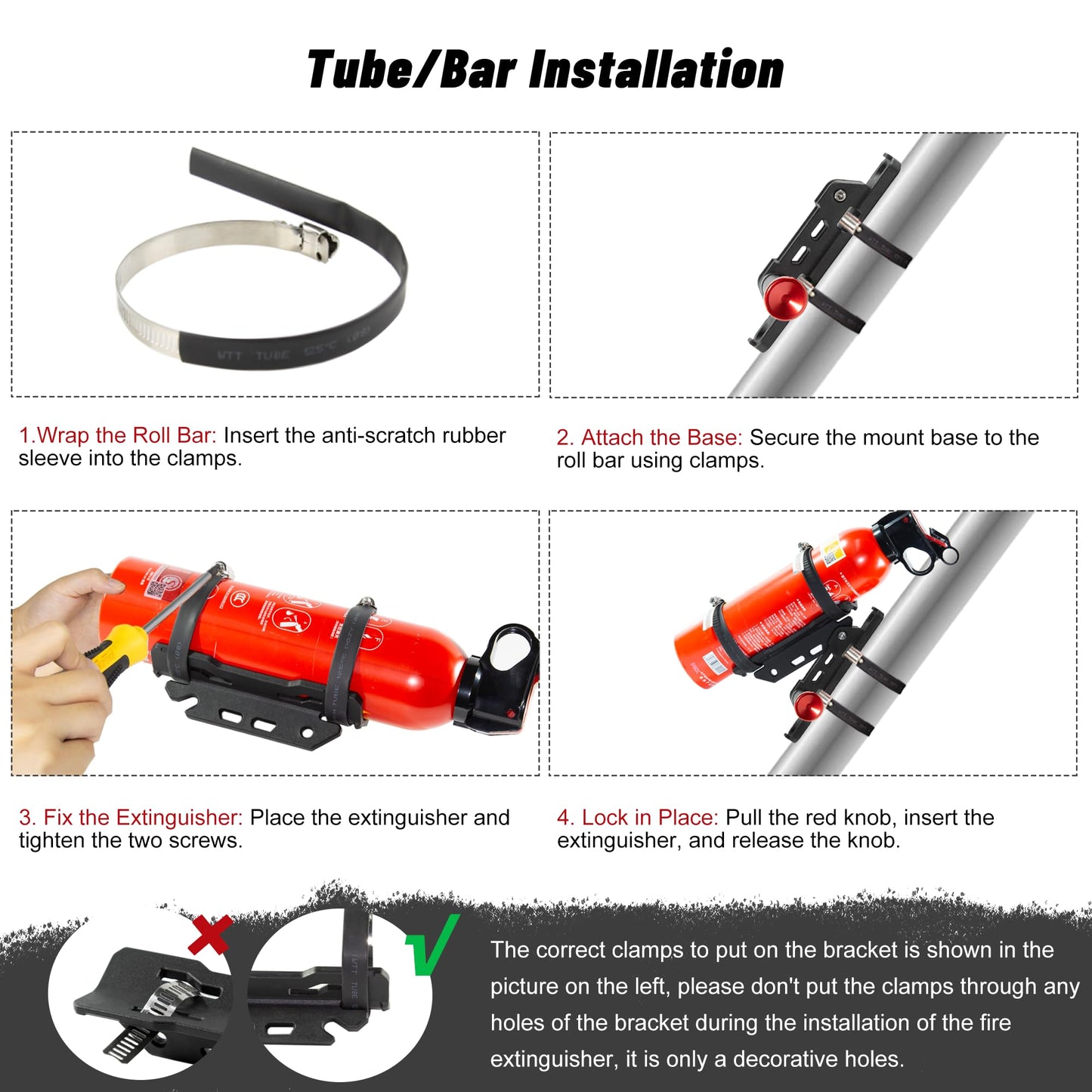 Quick Release Fire Extinguisher Mount - Universal Fit Roll Bar & Wall Mount Bracket, Holder Bracket Adjustable Mounting for UTV ATV Motorcycle Compatible with Jeep Wrangler Polaris RZR Ranger Can-Am