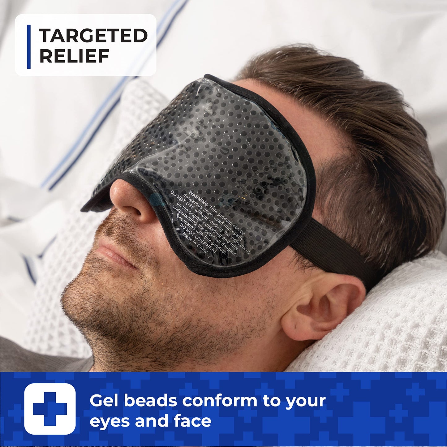 Thrive Gel Bead Eye Mask - Heat & Cold Therapy for Migraine Relief, Cold Compress for Facial Puffiness & Dark Circles, Reusable Sleep Mask for Eye Care, Azure