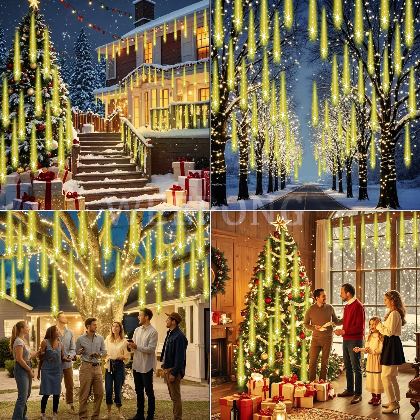 Weepong Christmas Lights Outdoor, 12 Warm White Meteor Shower, 192 Led Cascading Icicle String Lights For Holiday Decor, Model Wep-Frl-Ww