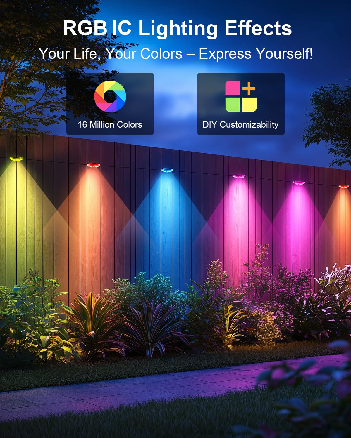 MIMIRGB Outdoor LED Lights, 50ft RGB Smart Eave Light, IP67 Waterproof, Remote/App Control, Black, Model JG-001W-10