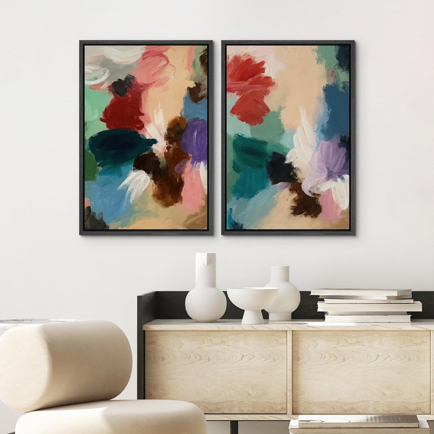 SIGNWIN Framed Wall Art Print Set Colorful Abstract Brushstroke Vibrant Illustrations Modern Art Rustic Relax/Calm Multicolor for Living Room, Bedroom, Office - 24"x36"x2 BLACK