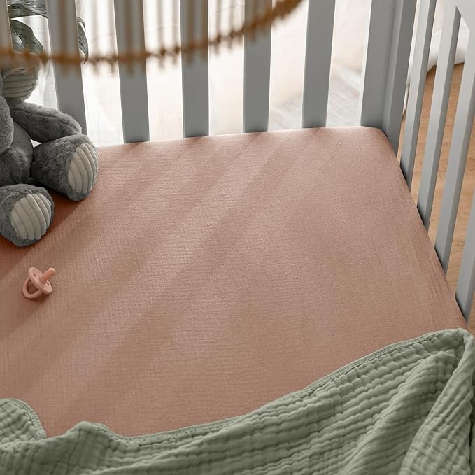 Comfy Cubs 100% Muslin Cotton Fitted Crib Sheet - Soft, Standard & Breathable Crib Sheets for Toddler Mattress - Snug Fit, Secure Elastic with Beautiful Packaging for Boys & Girls - Blush