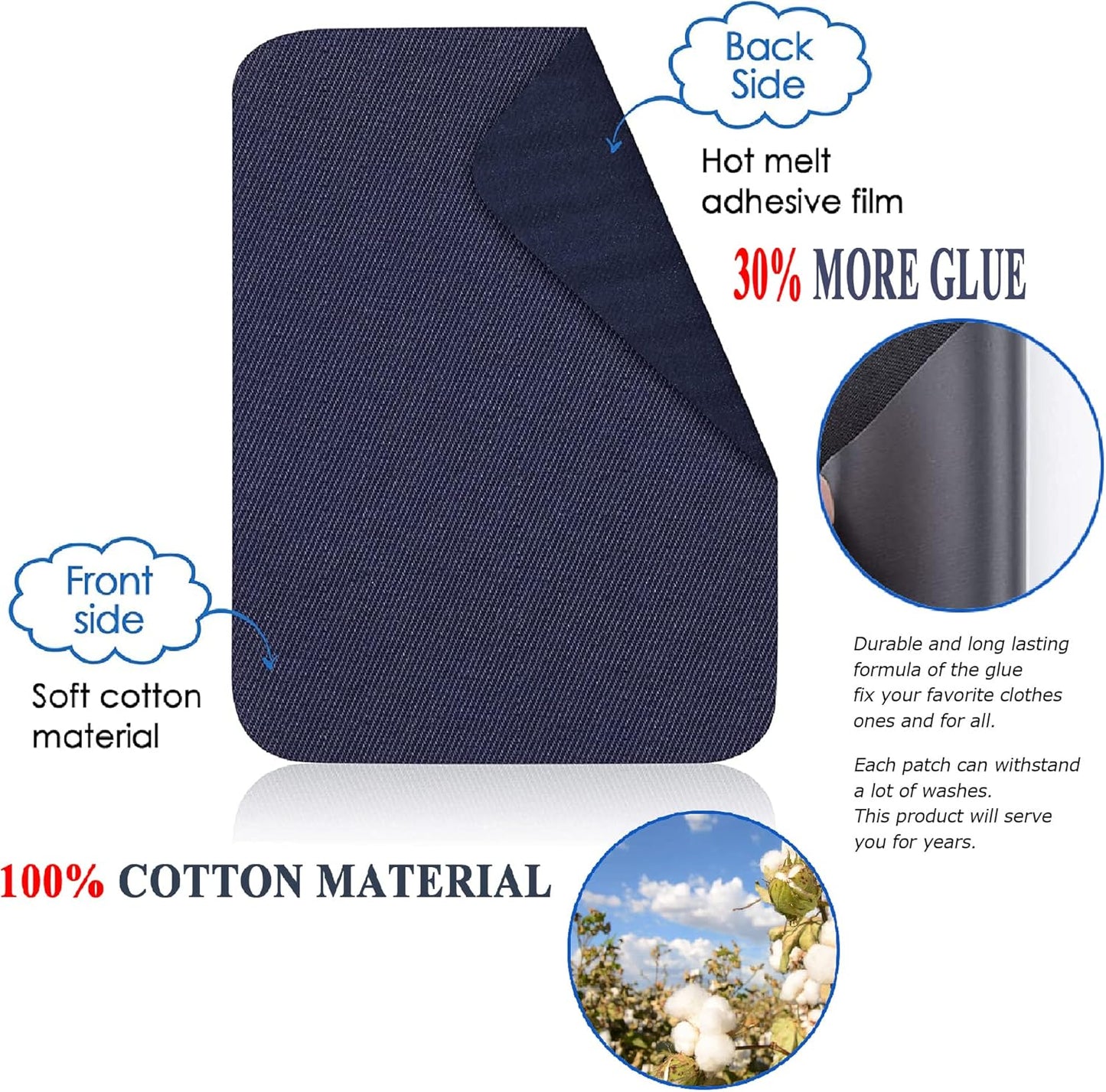 12PCS Fabric Iron on Patches Inside & Outside Strong Glue 100% Cotton Repair Patch for Clothes Pants Mending and Decorating, Dark Grey