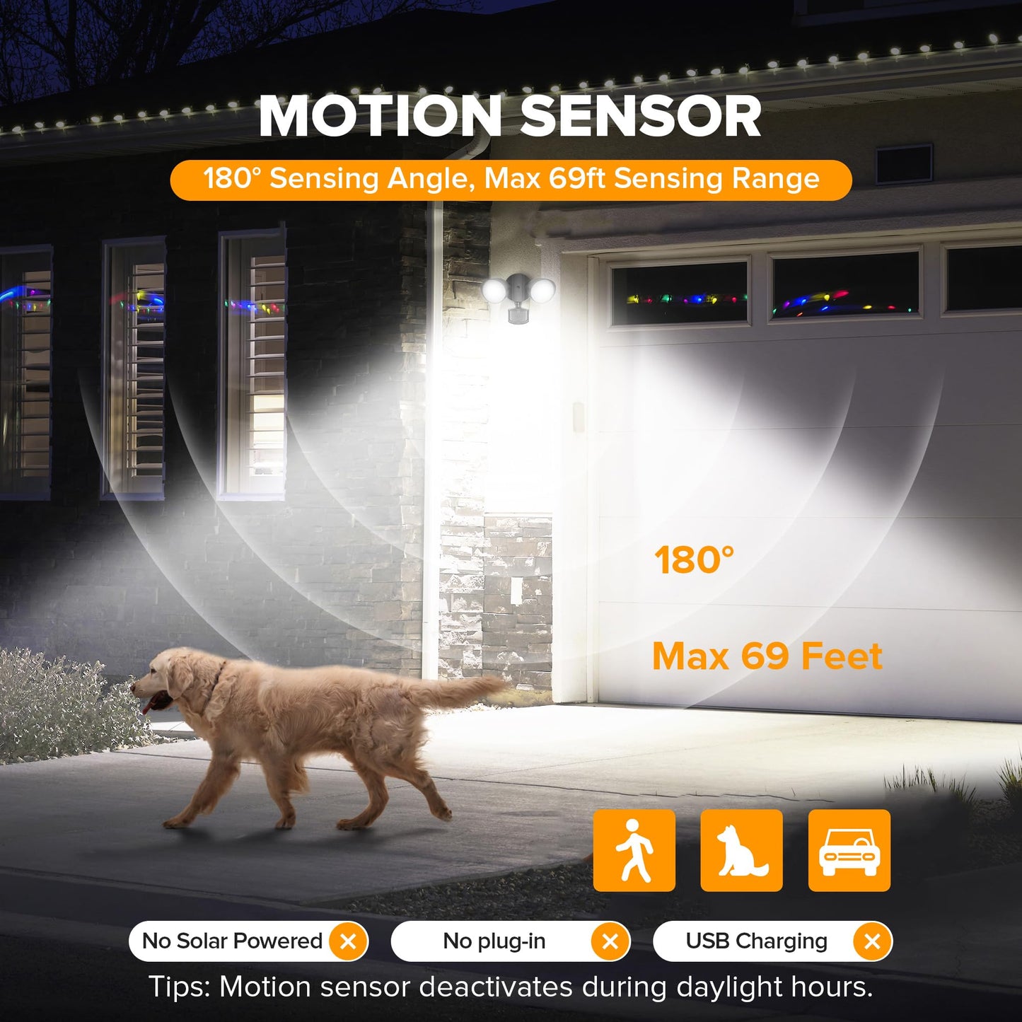LUTEC LED Security Light Dual-Head 32W 2500 Lumen Motion Sensor 5000K Daylight Black, IP54 Waterproof, Model tyngyd-gjpl-06