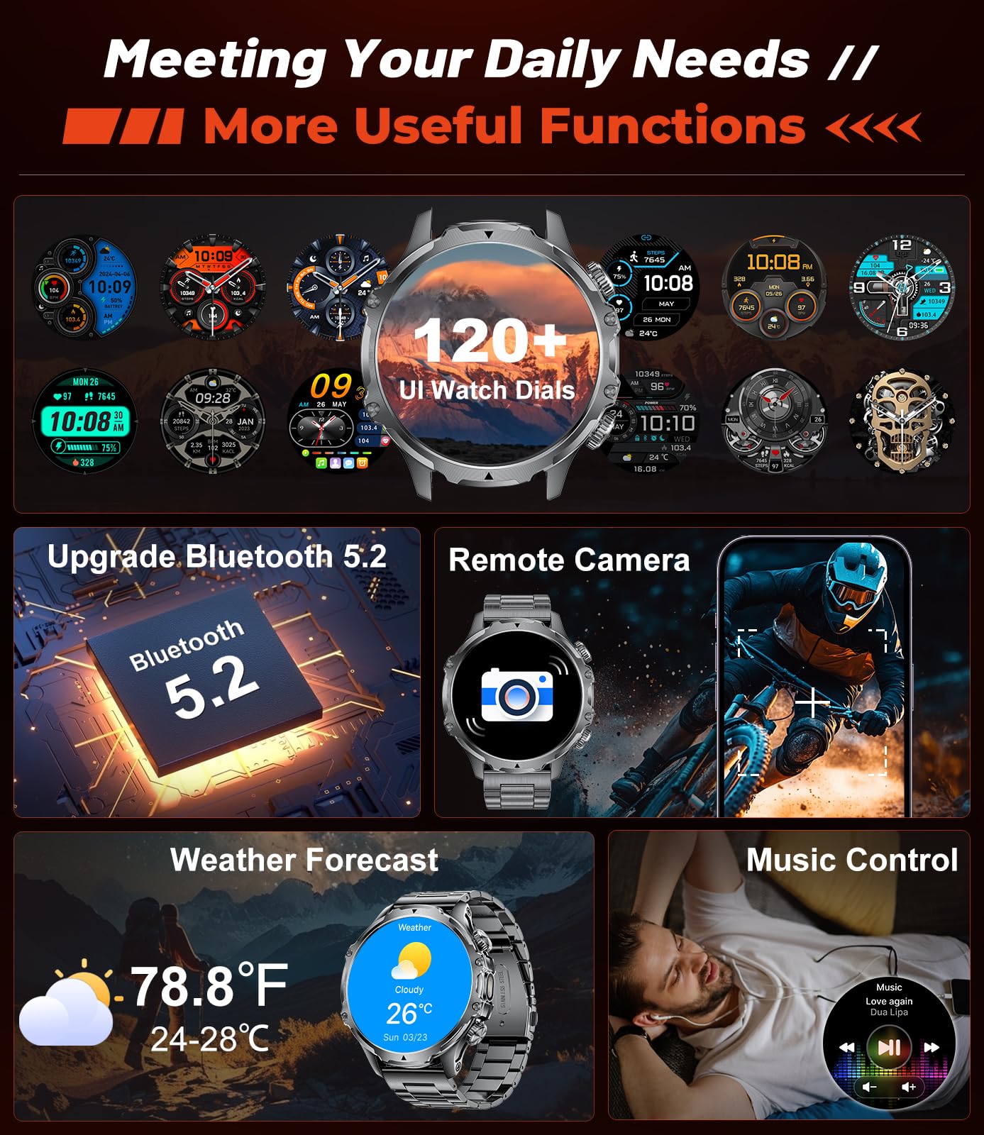 Military Smart Watch For Men,1.85  Hd/800Mah Battery Smart Watches With Led Flashlight For Android Ios (Bluetooth Call Answer/Ca