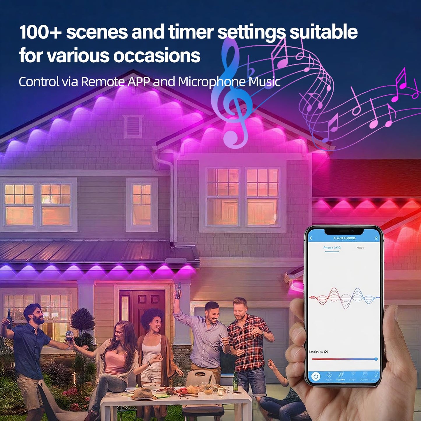 Ahawill 50Ft Permanent Outdoor Rgb Lights With Ip67 Waterproof  Smart Outdoor String Lights Remote Control  Eaves Lights With App  Daily And Accent Lighting For Halloween Christmas Holiday Decor