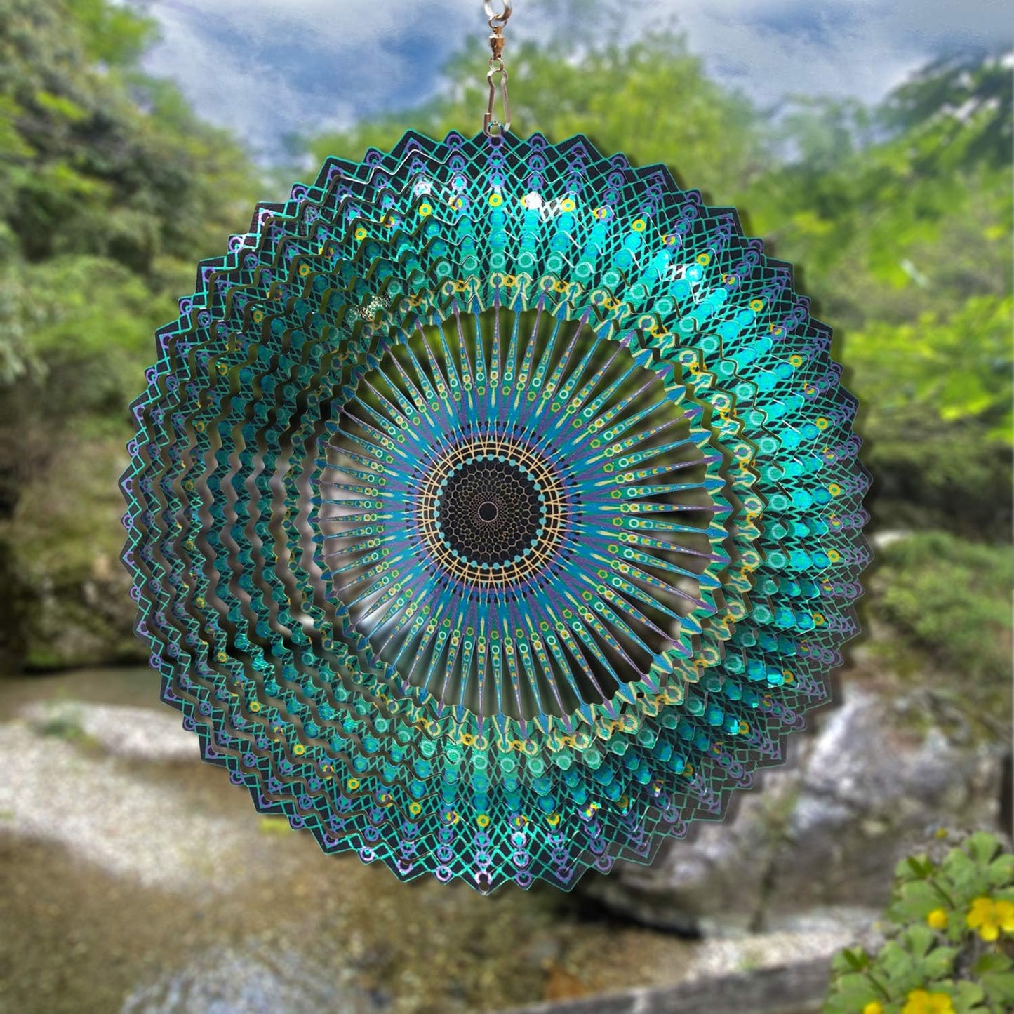 FONMY Wind Spinner Mandala Starry Sky 12 inch 3D Stainless Steel Laser Cut Metal Art Geometric Pattern - Hanging Wind Spinner, Kinetic Yard Art Decorations - Indoor/Outdoor Décor