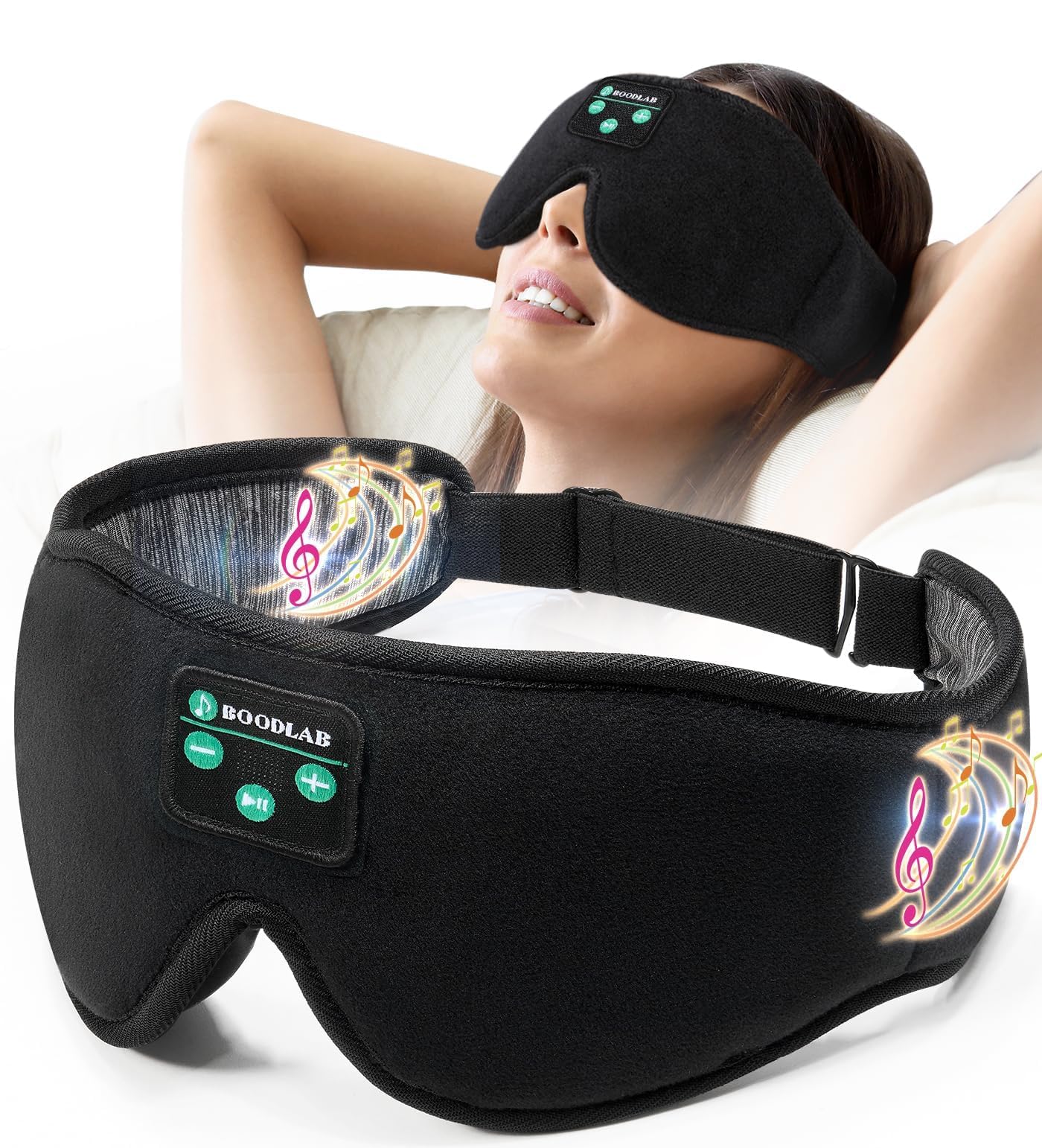 Boodlab Bluetooth Sleep Mask, Sleep Mask with Bluetooth Headphones, Sleeping Headphones for Side Sleepers Travel Yoga, Cool Tech Gadgets Unique Gift for Valentine's Mother's Day Birthday Christmas