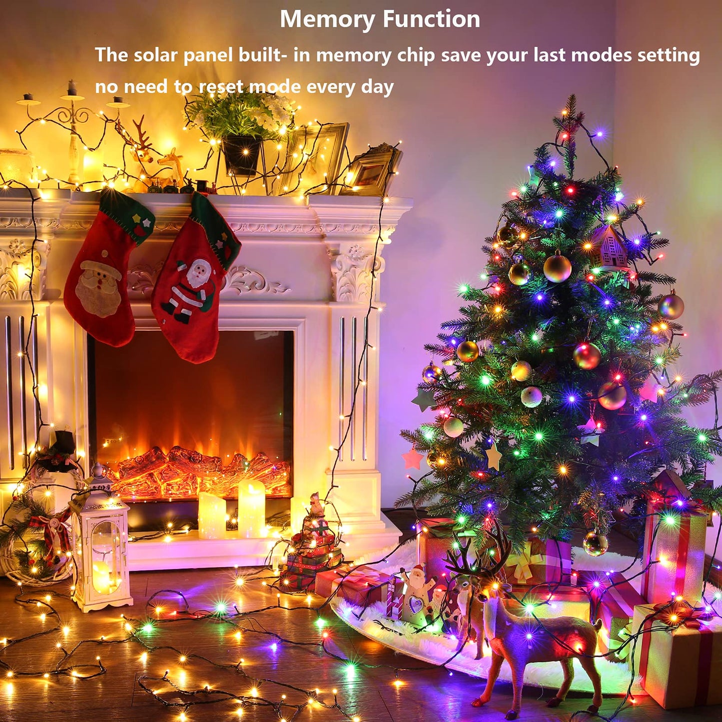Joomer Solar String Lights, 400 LED Color Changing Fairy Lights, 144FT, Waterproof, Warm White to Multicolor, 12 Modes