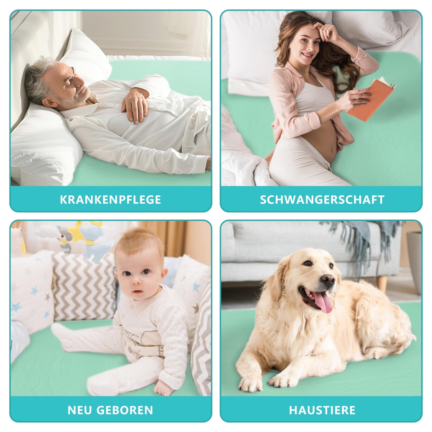 Bunlitent Washable Underpads, 36" x 38", 4 Pack - Heavy Absorbency Reusable Bedwetting Incontinence Pads for Kids, Adults, Elderly, and Pets - Waterproof Protective Pad for Bed, Couch, Sofa, Floor