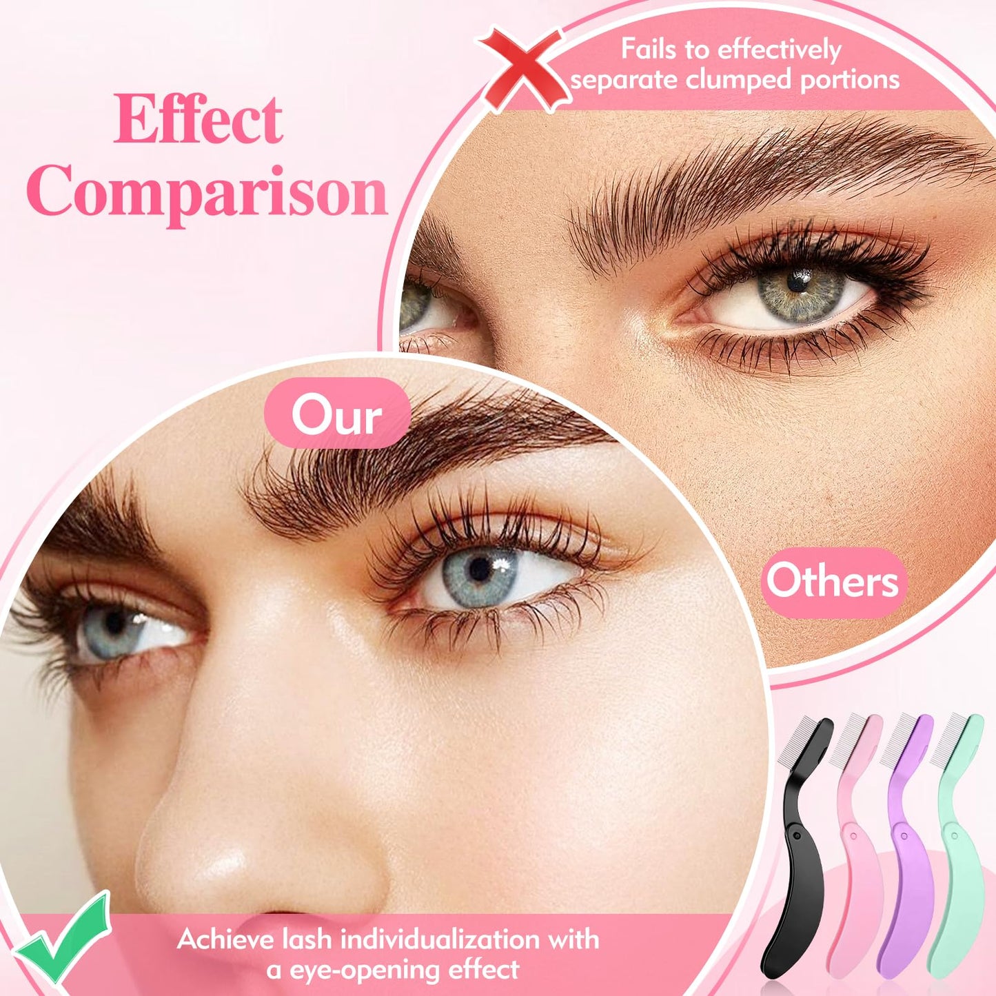 4Pcs Durable Metal Foldable Eyelash Comb with Metal Teeth Design, Eyebrow Brush and Comb for Clump-Free Mascara, Lash Separator
