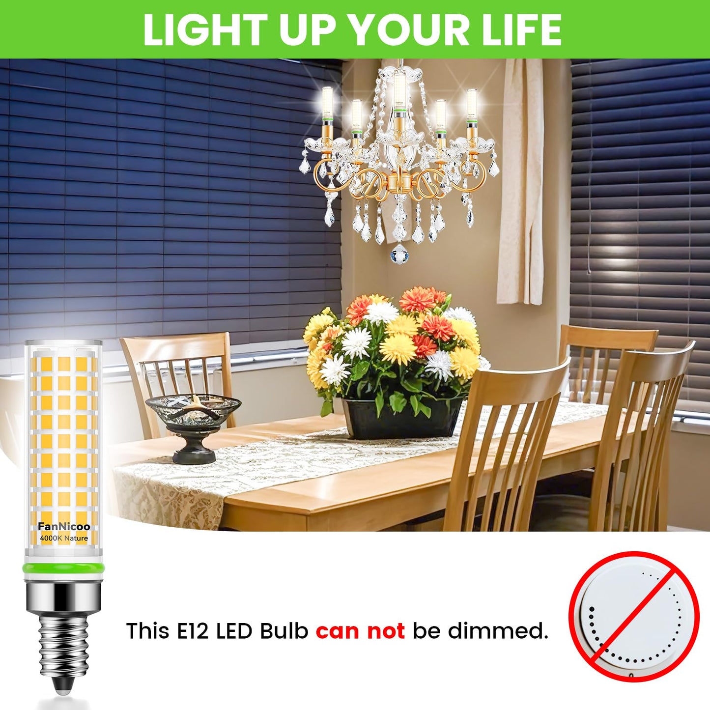 E12 Led Bulb 100W Equivalent 1200Lm 4000K Led Candelabra Bulbs Natural White 10W T6 C7 Candle Light Bulbs For Ceiling Fan Pendant Lighting Salt Lamp Non-Dimmable(5Pack)