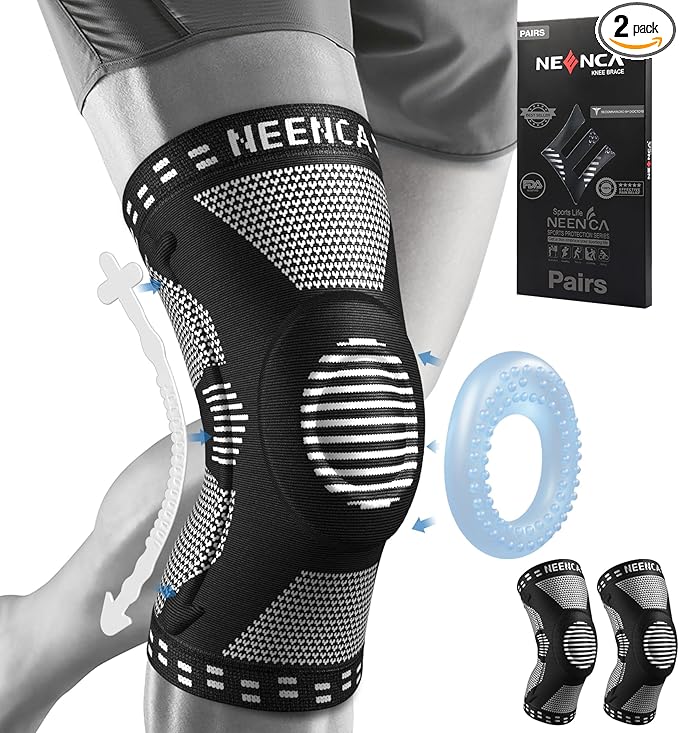 NEENCA 2 Pack Knee Braces for Knee Pain, Compression Knee Sleeves with Patella Gel Pad & Side Stabilizers, Knee Support fo...