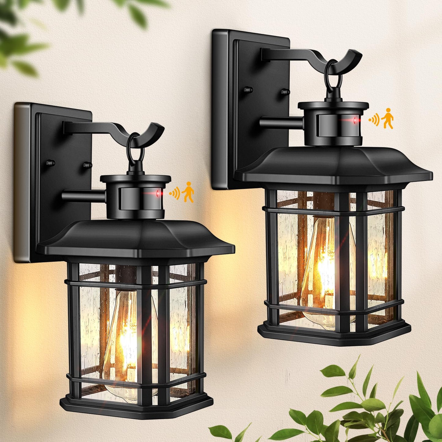 VIANIS Motion Sensor Outdoor Wall Light Fixture, 2-Pack, Aluminum, Waterproof, Black, Model 81082BK