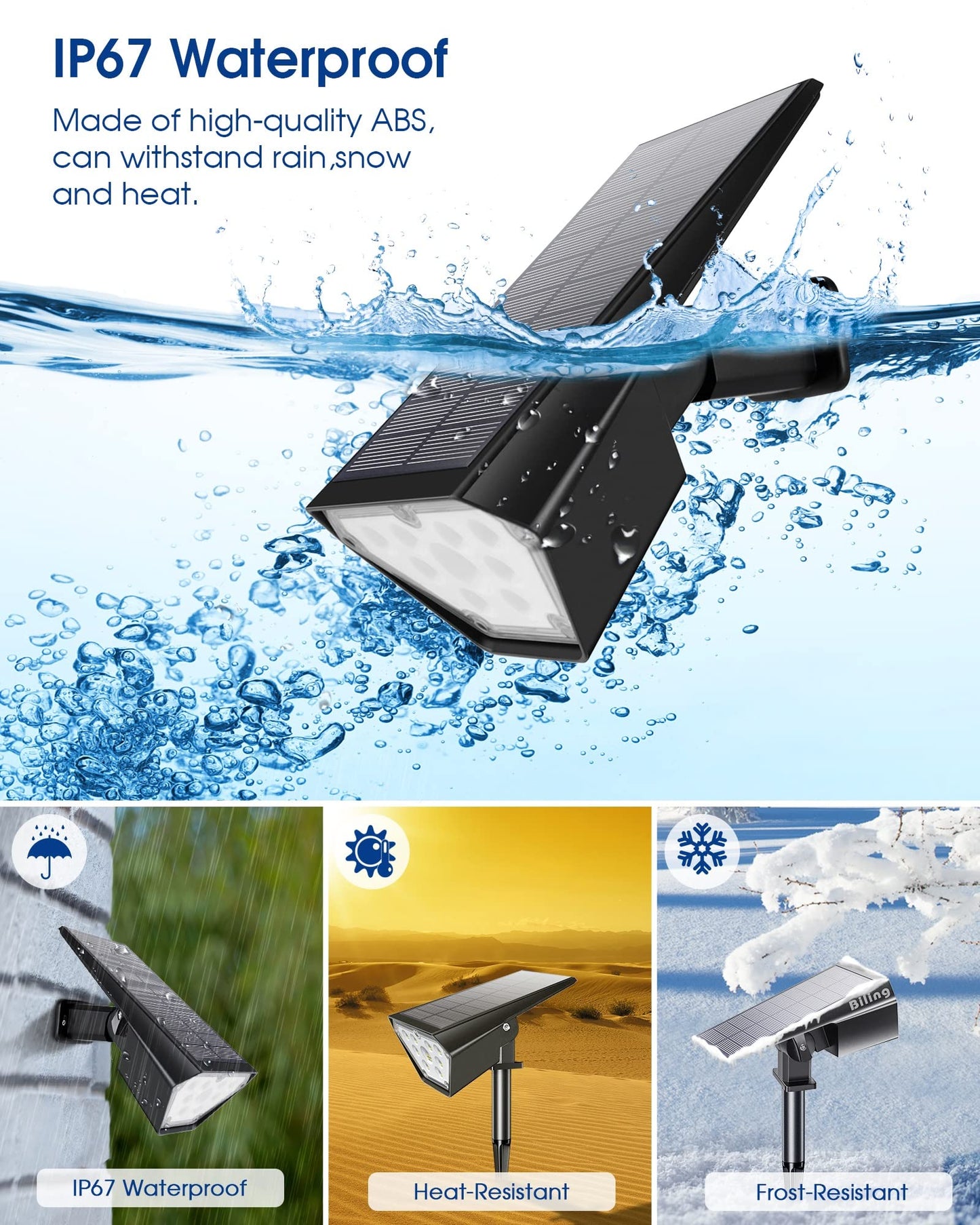 Biling Solar Spot Lights Outdoor, 700 Lumen, IP67 Waterproof, 10 Pack, Warm White