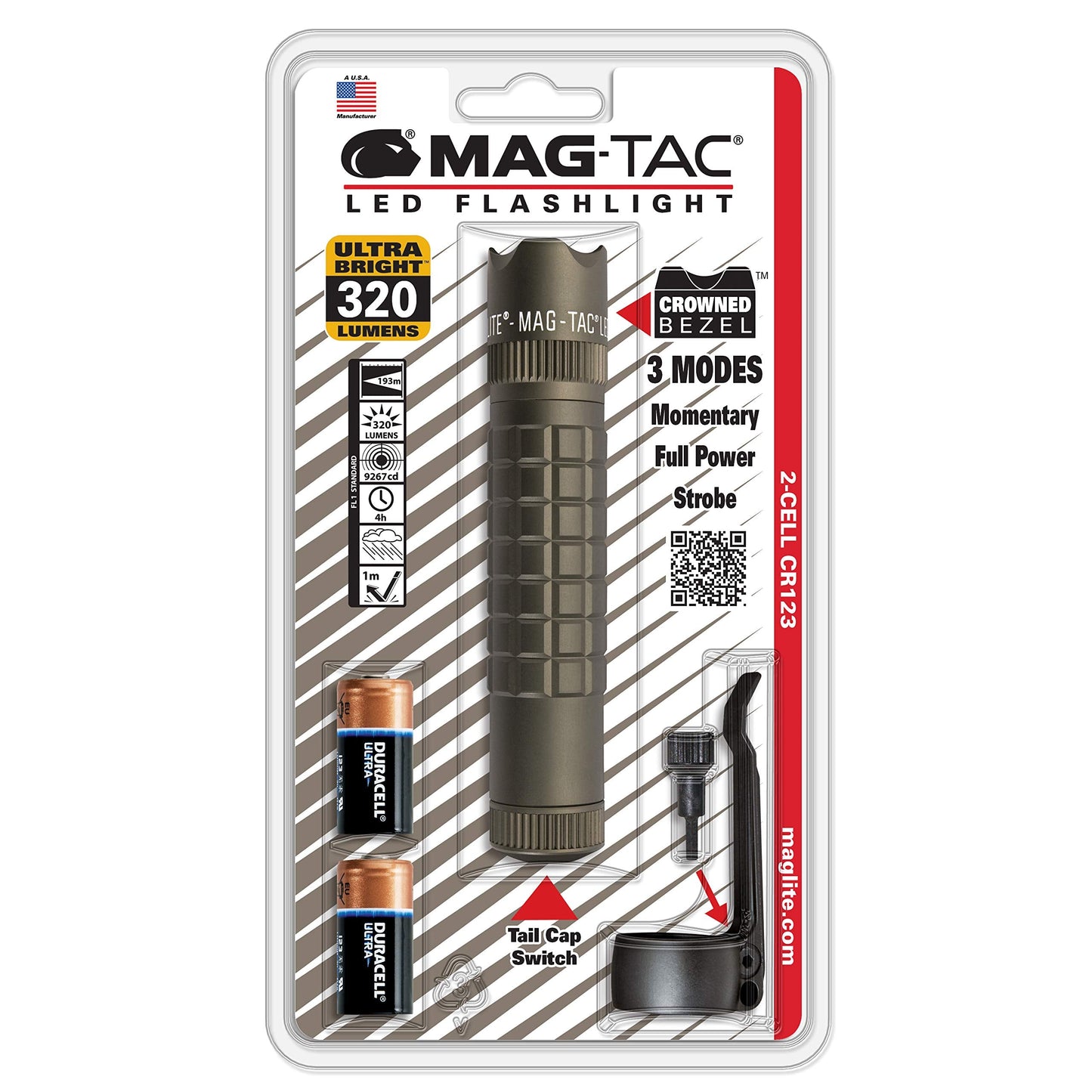 Maglite Mag-Tac Led 2-Cell Cr123 Flashlight - Crowned-Bezel  Foliage Green - Sg2Lrb6